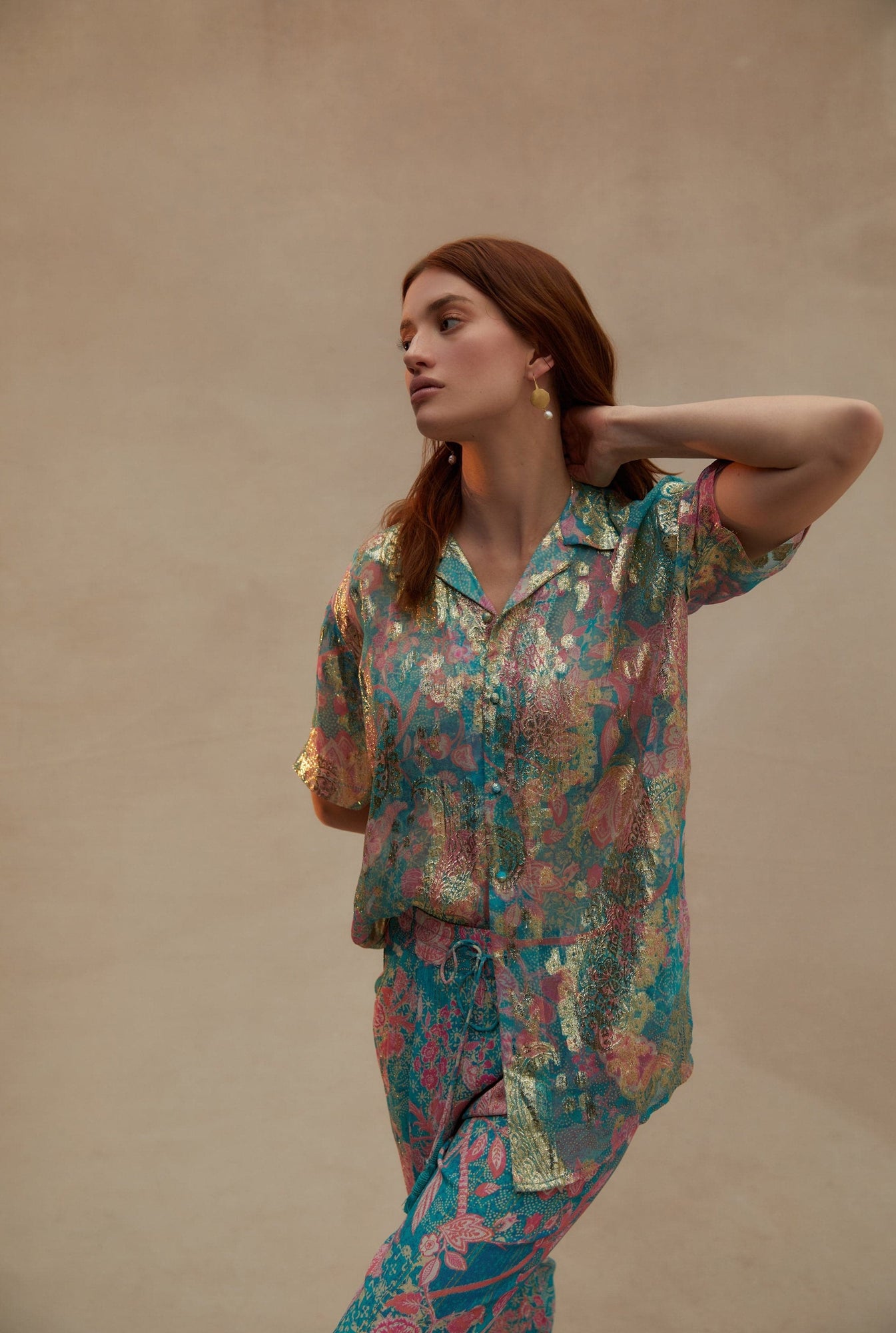 Hemant & Nandita | Xari Floral Pants | Cyan Metallic