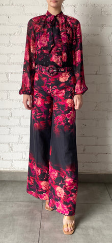 Hemant & Nandita | Zina Flared Pants | Black/Magenta