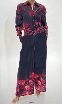 Womens | Zina Linen Cotton Pants | Black/Red