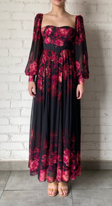 Hemant & Nandita | Zina Long Dress | Black/Magenta