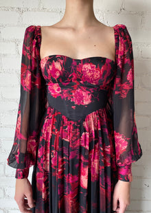 Hemant & Nandita | Zina Long Dress | Black/Magenta