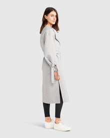 Women | Head Over Heels Wool Blend Collarless Robe Coat | Grey Marle