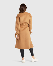 Women | Head Over Heels Wool Blend Collarless Robe Coat | Camel
