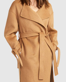 Women | Head Over Heels Wool Blend Collarless Robe Coat | Camel