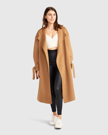 Women | Head Over Heels Wool Blend Collarless Robe Coat | Camel