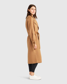 Women | Head Over Heels Wool Blend Collarless Robe Coat | Camel