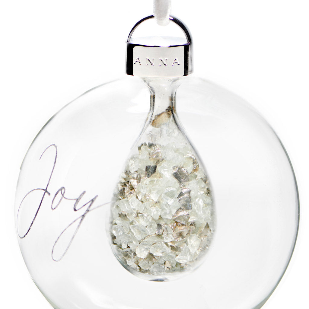 Holiday Joy Ornament | Transparent Glass | Crystal | Silver Stones