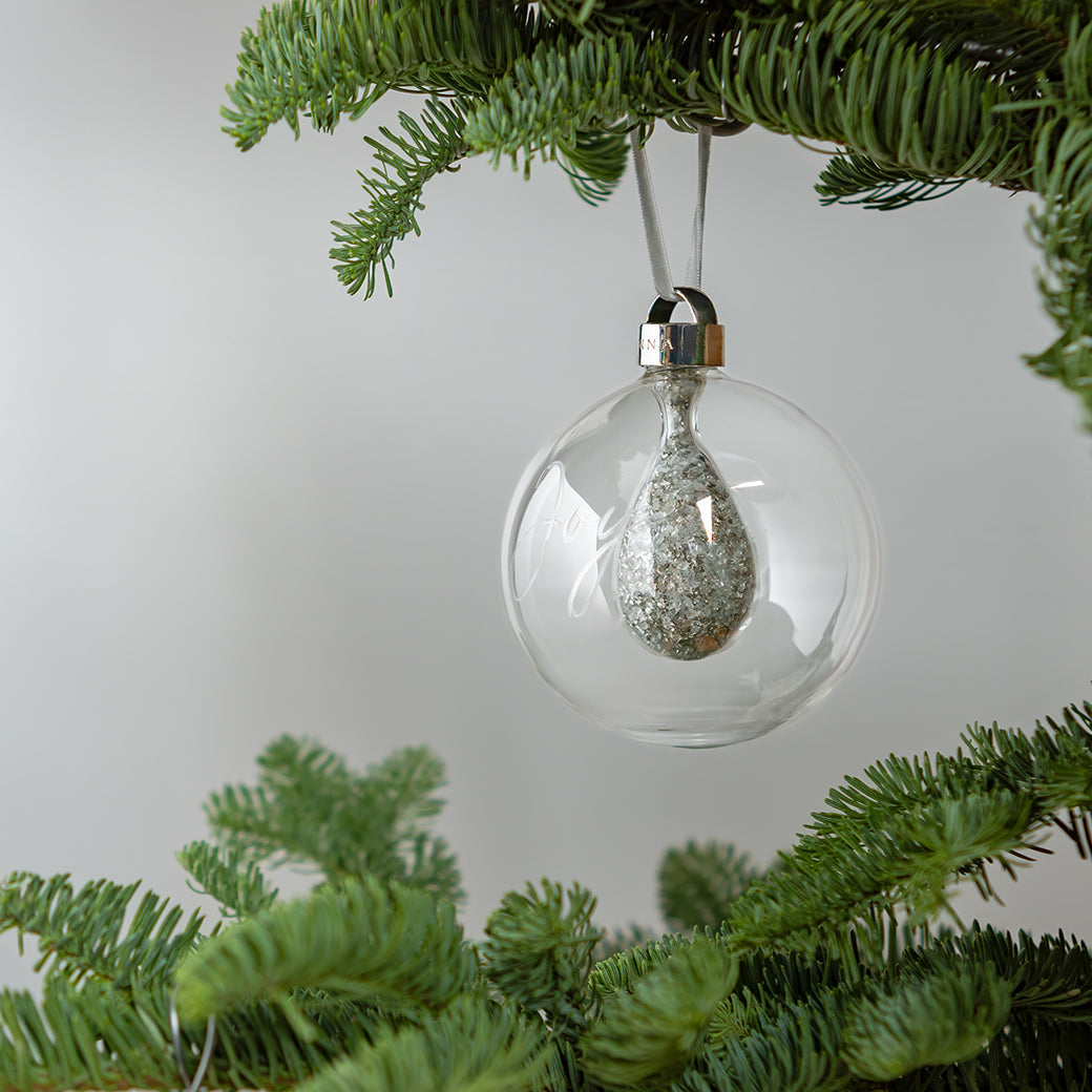 Holiday Joy Ornament | Transparent Glass | Crystal | Silver Stones