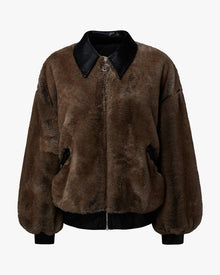 Faux Fur Bomber Jacket | Black/Brown