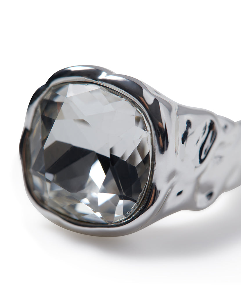 Hammered Crystal Square Ring | Silver