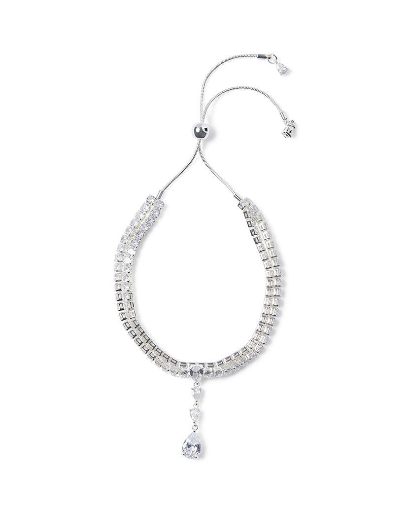 Adjustable Pear Crystal Arm Cuff | Silver