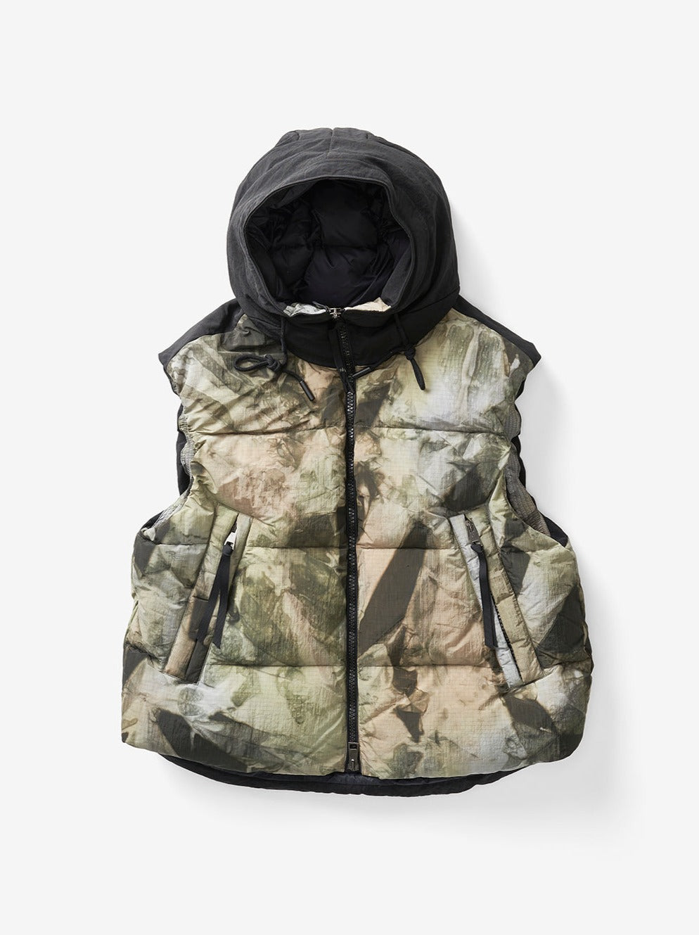 Man HOODED DOWN VEST - Rekall Tie - flat lay - front