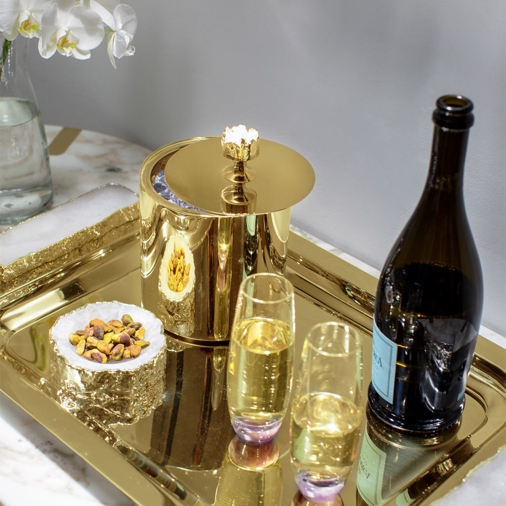 Hospitality Ice Bucket | 24K Gold-Plated Brass | Crystal