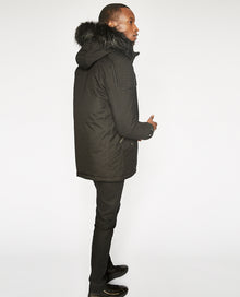 Parka With Leather Details And Faux Fur | Men | Black