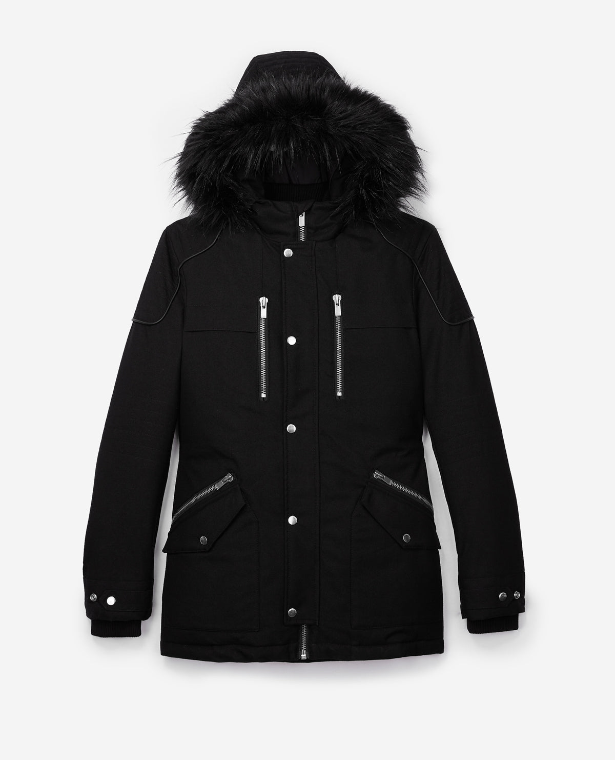 Parka With Leather Details And Faux Fur | Men | Black