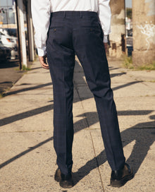 Wool Suit Trousers With Faint Check Motif | Men | Dark Blue