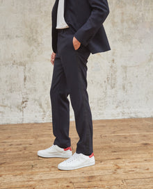 Wool Dinner Trousers With Black Satin Bands | Men | Navy Blue