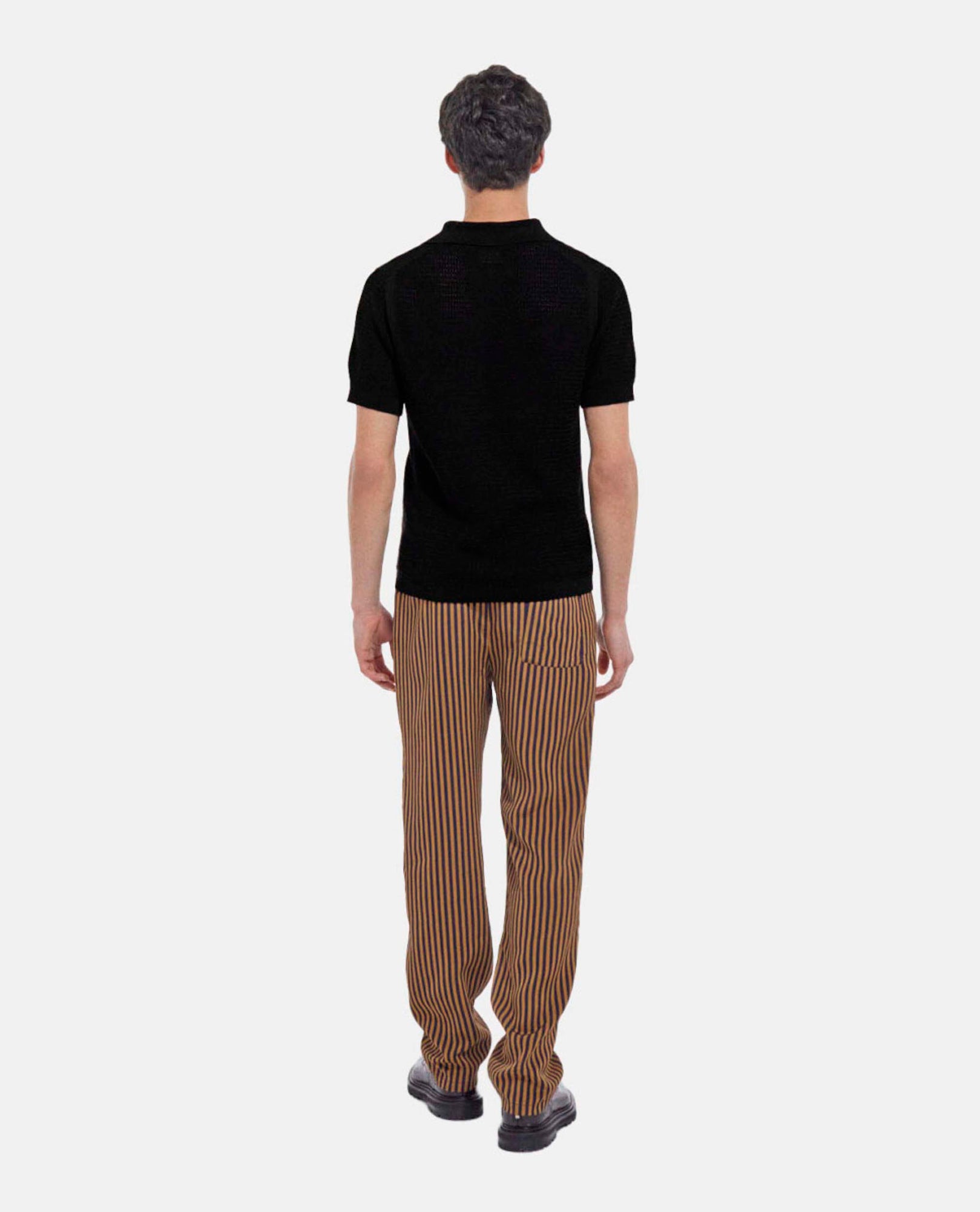 Flowing Straight-Cut Striped Blue Pants | Men | Navy x Brown