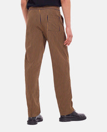 Flowing Straight-Cut Striped Blue Pants | Men | Navy x Brown