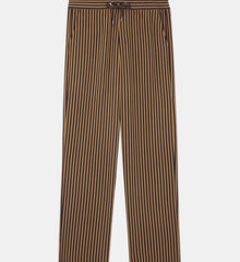 Flowing Straight-Cut Striped Blue Pants | Men | Navy x Brown