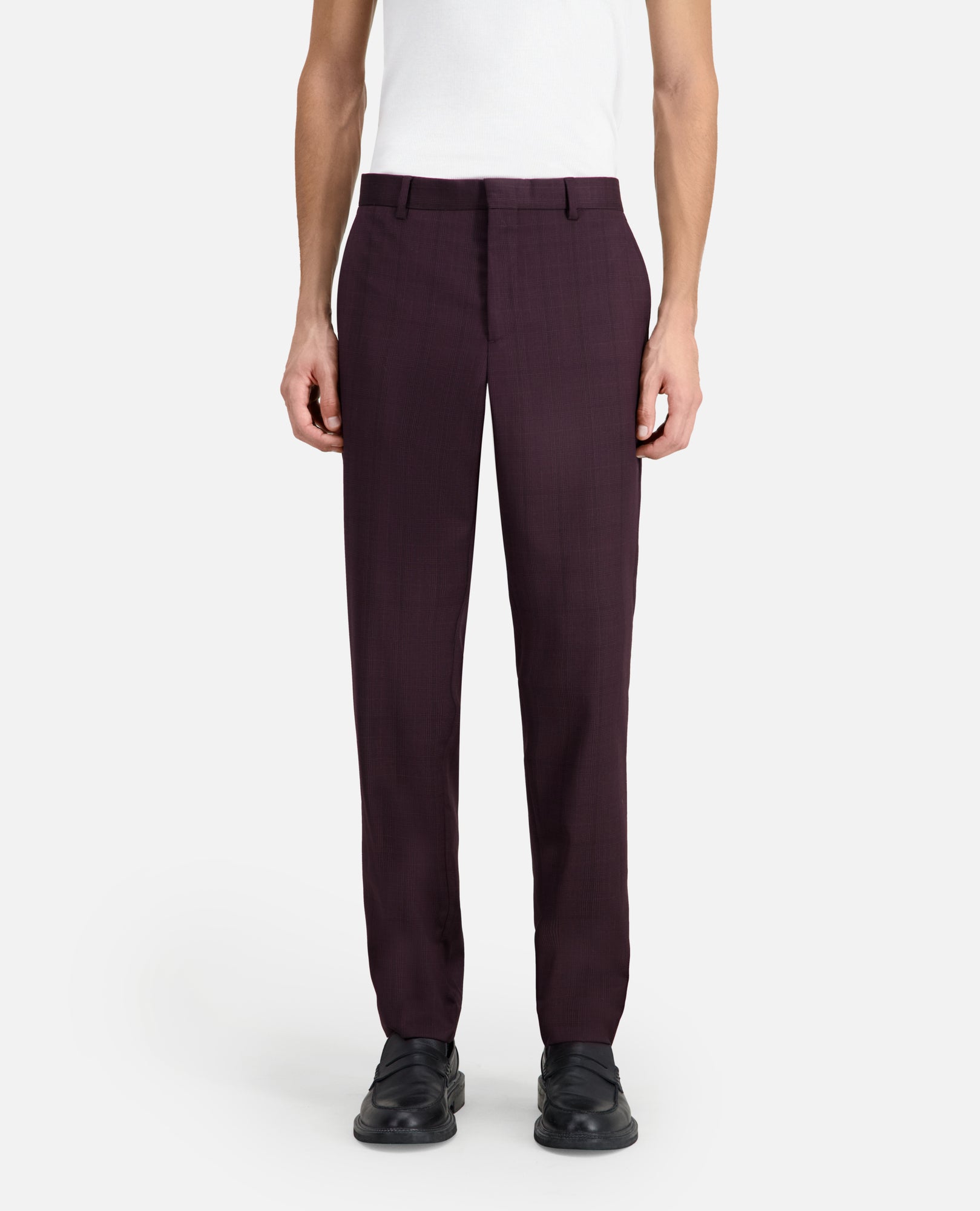 Burgundy Checked Wool Suit Trousers | Men | Bordeaux