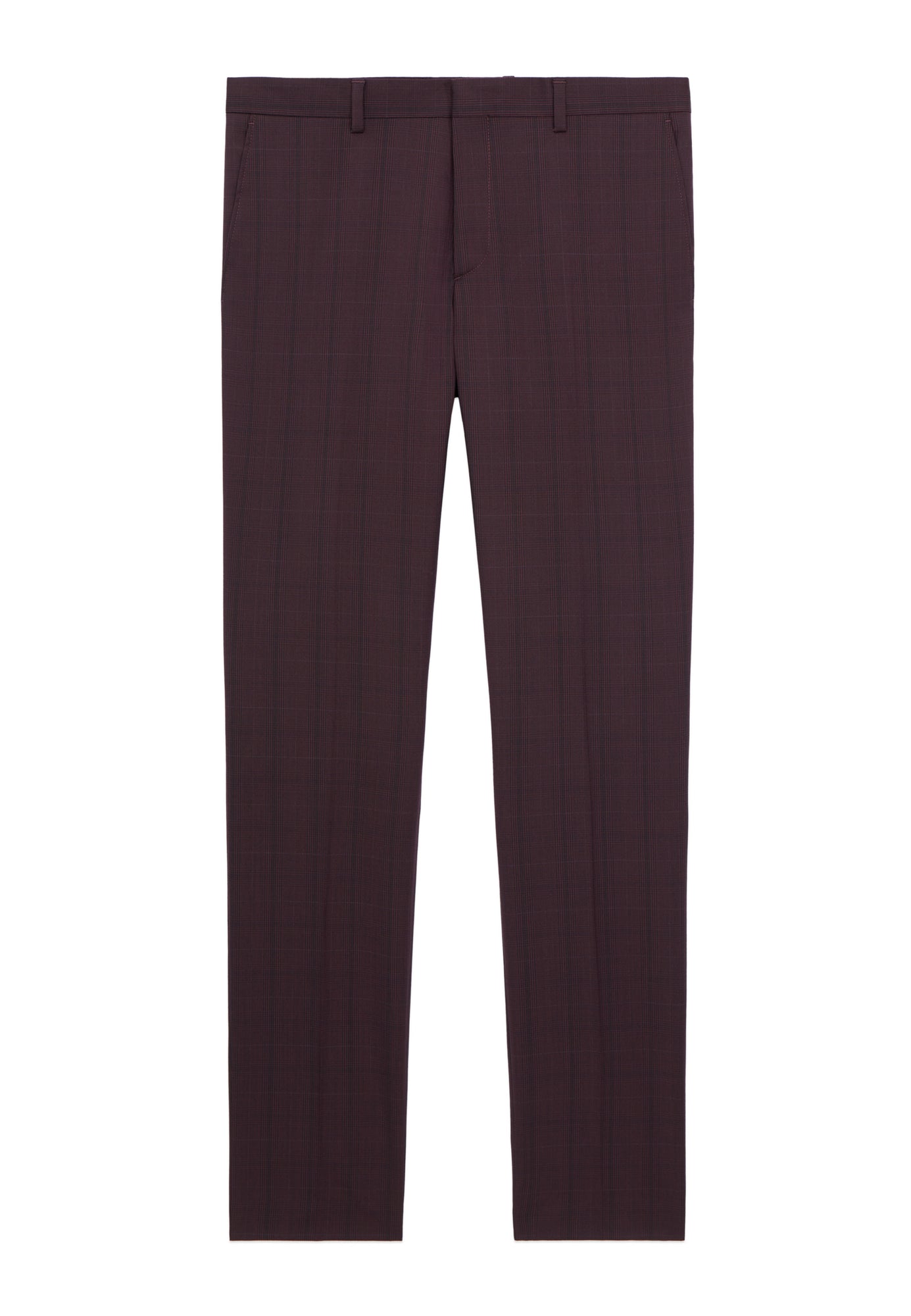 Burgundy Checked Wool Suit Trousers | Men | Bordeaux