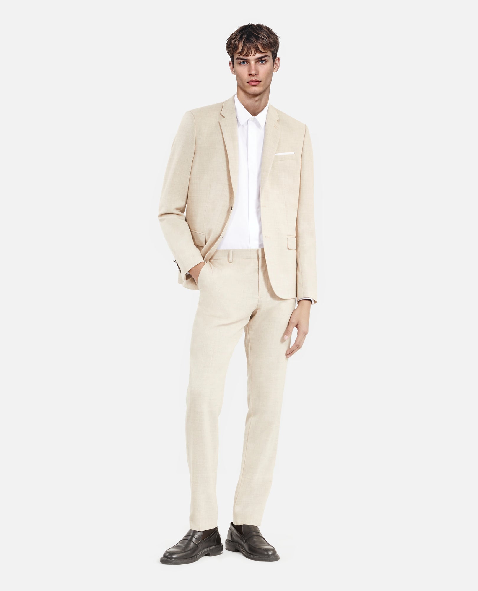 Wool Fitted Suit Trousers | Men | Beige