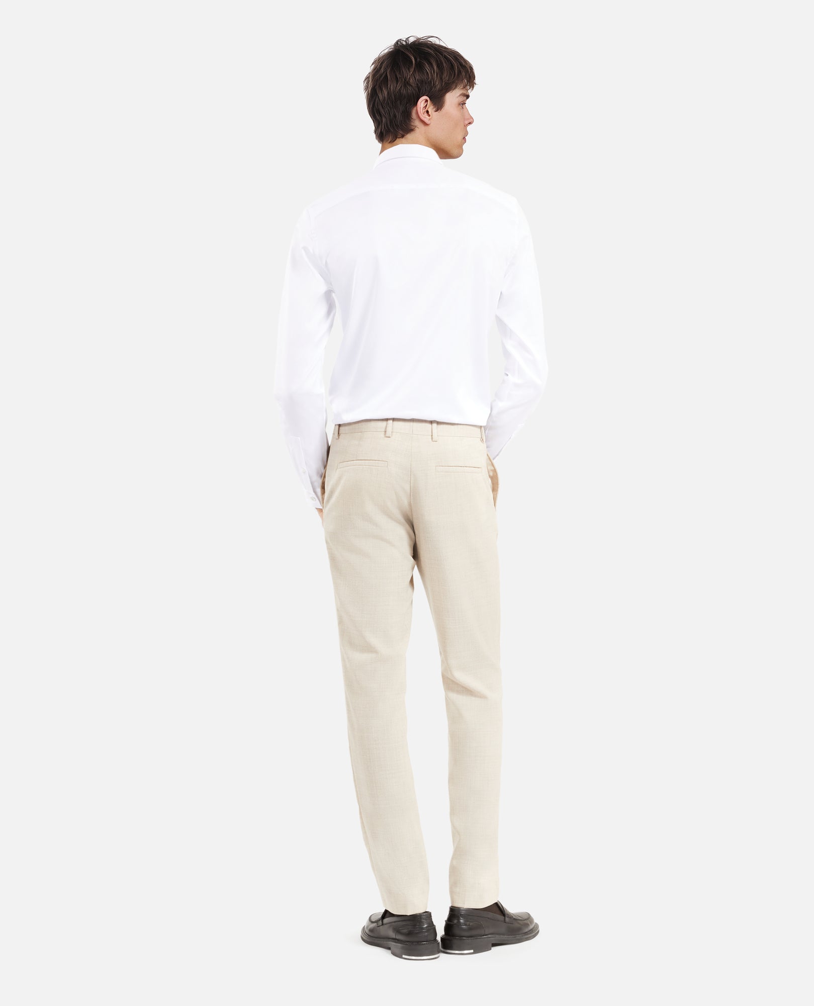 Wool Fitted Suit Trousers | Men | Beige