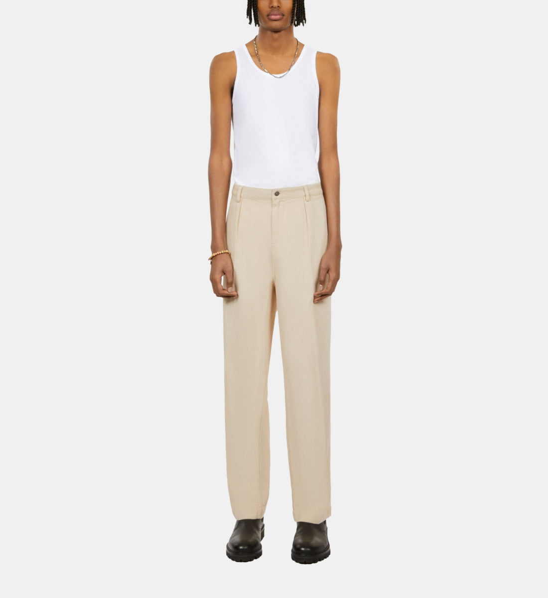 Cotton And Linen Trousers With Pleats | Men | Beige