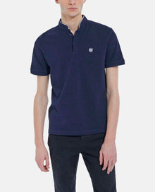 Classic Polo With Officer Collar | Men | Navy x Grey