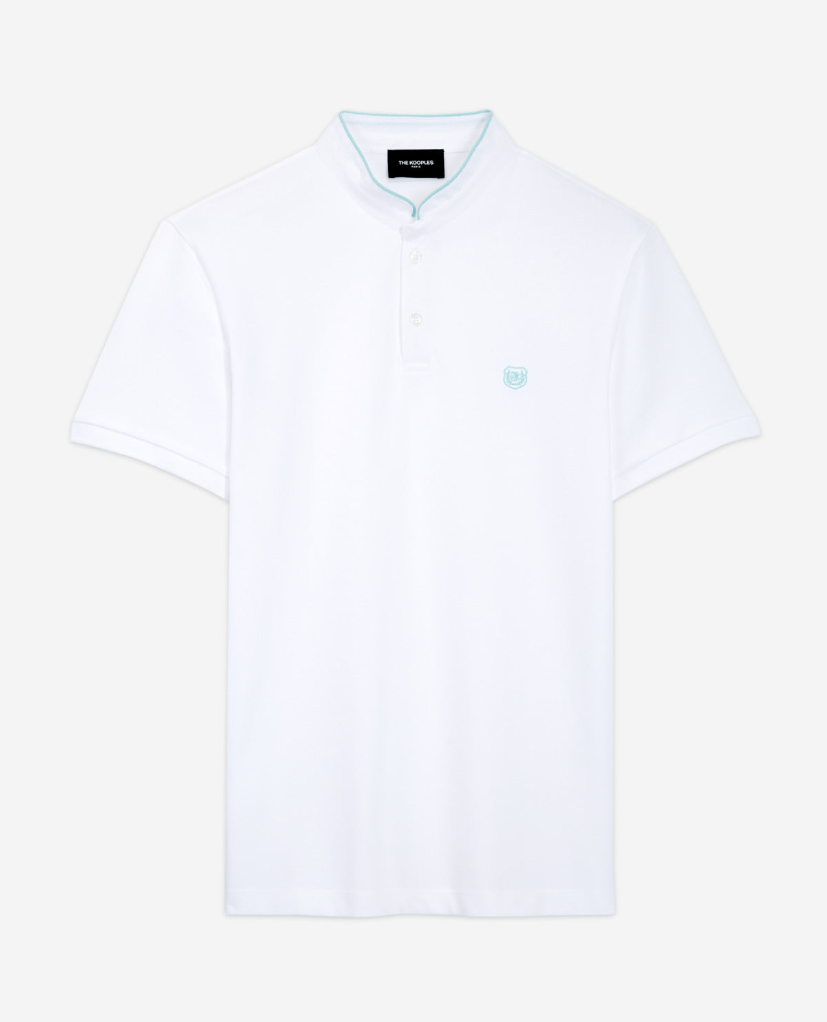 Embroidered Polo W/ Buttoned Officer Collar | Men | White x Grey