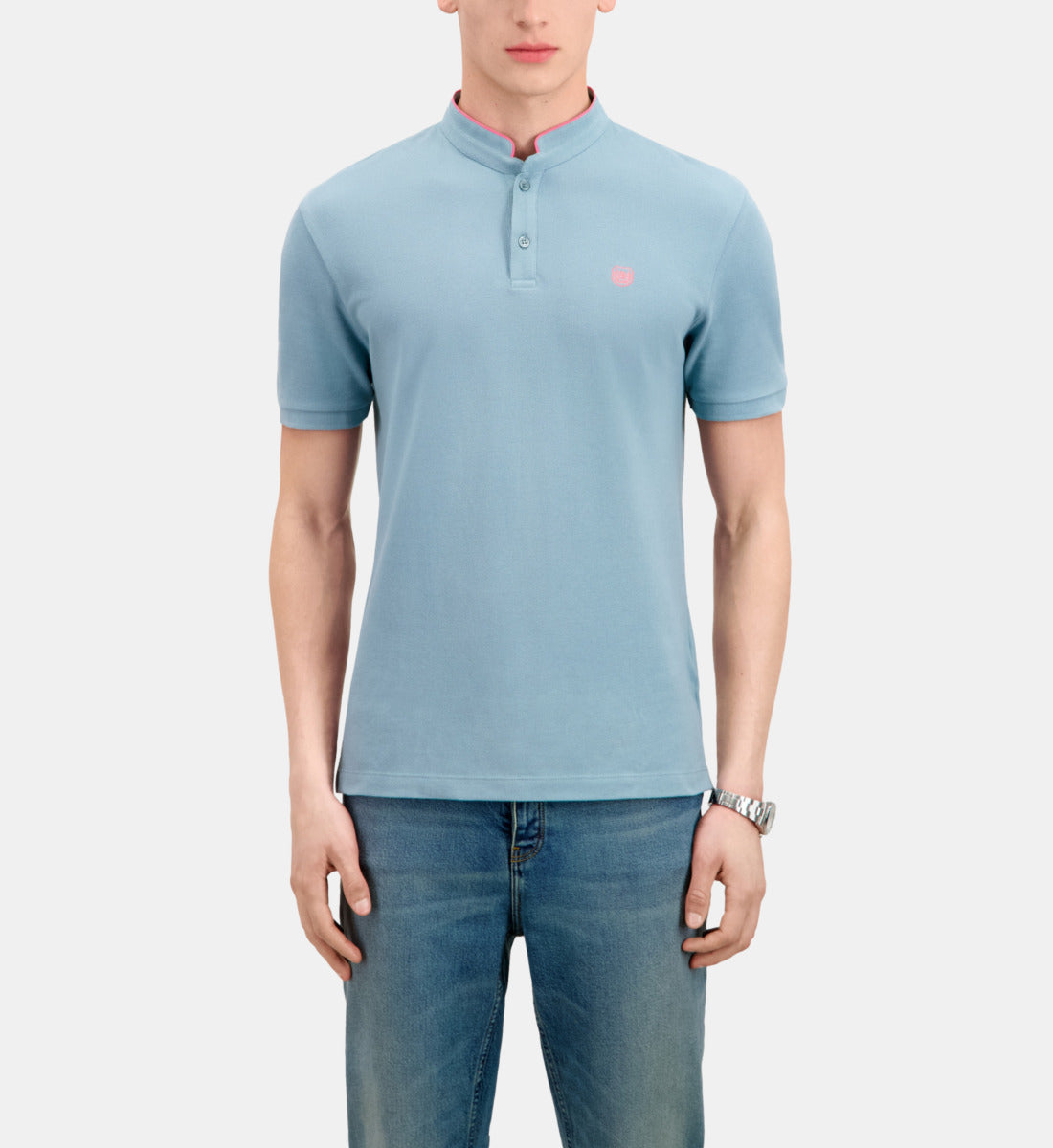 Light Cotton Polo T-Shirt | Men | Blue Grey