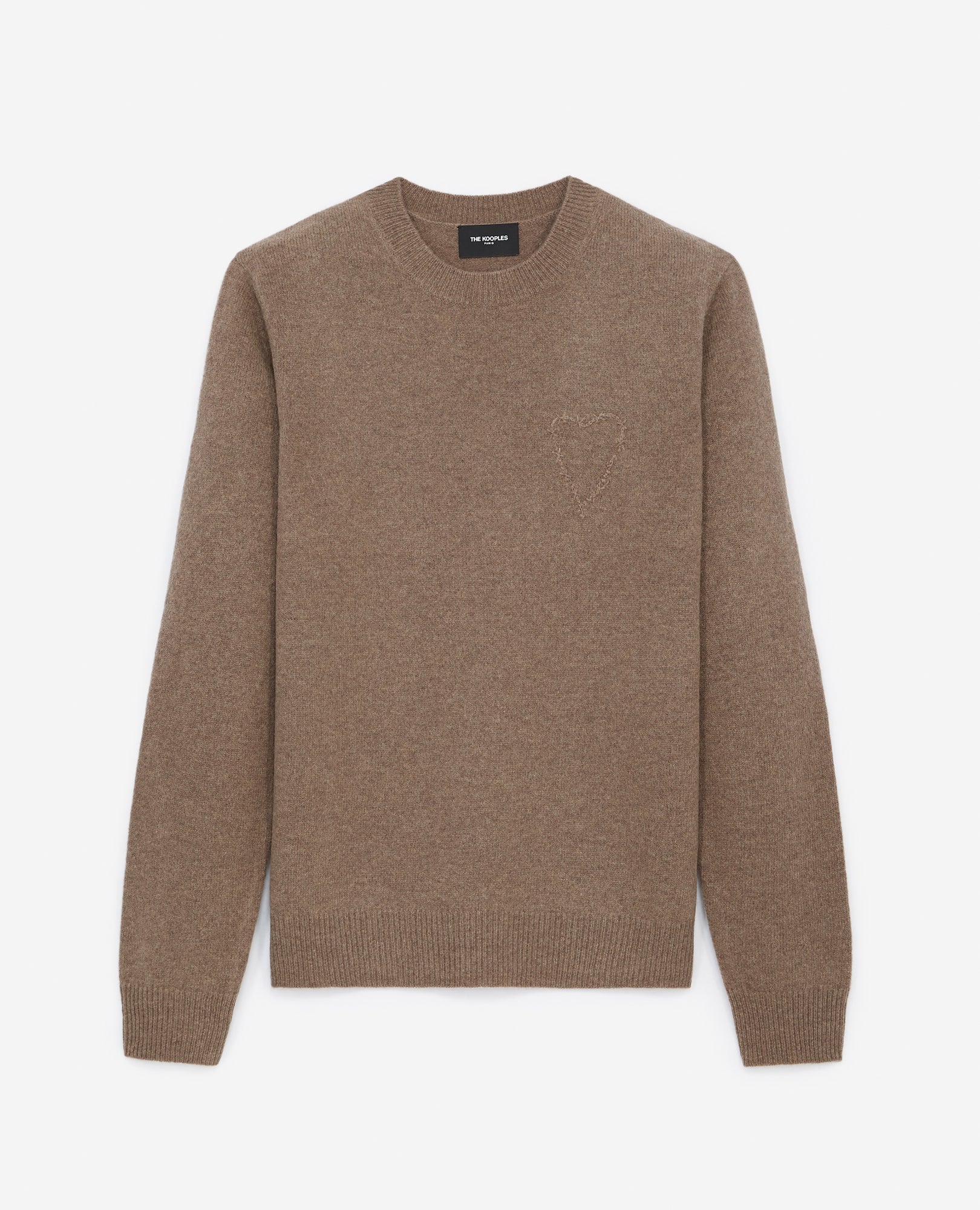 Wool Sweater With Heart Embroidery | Men | Dark Beige