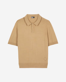 Brown Knitted Polo T-Shirt | Men | Beige