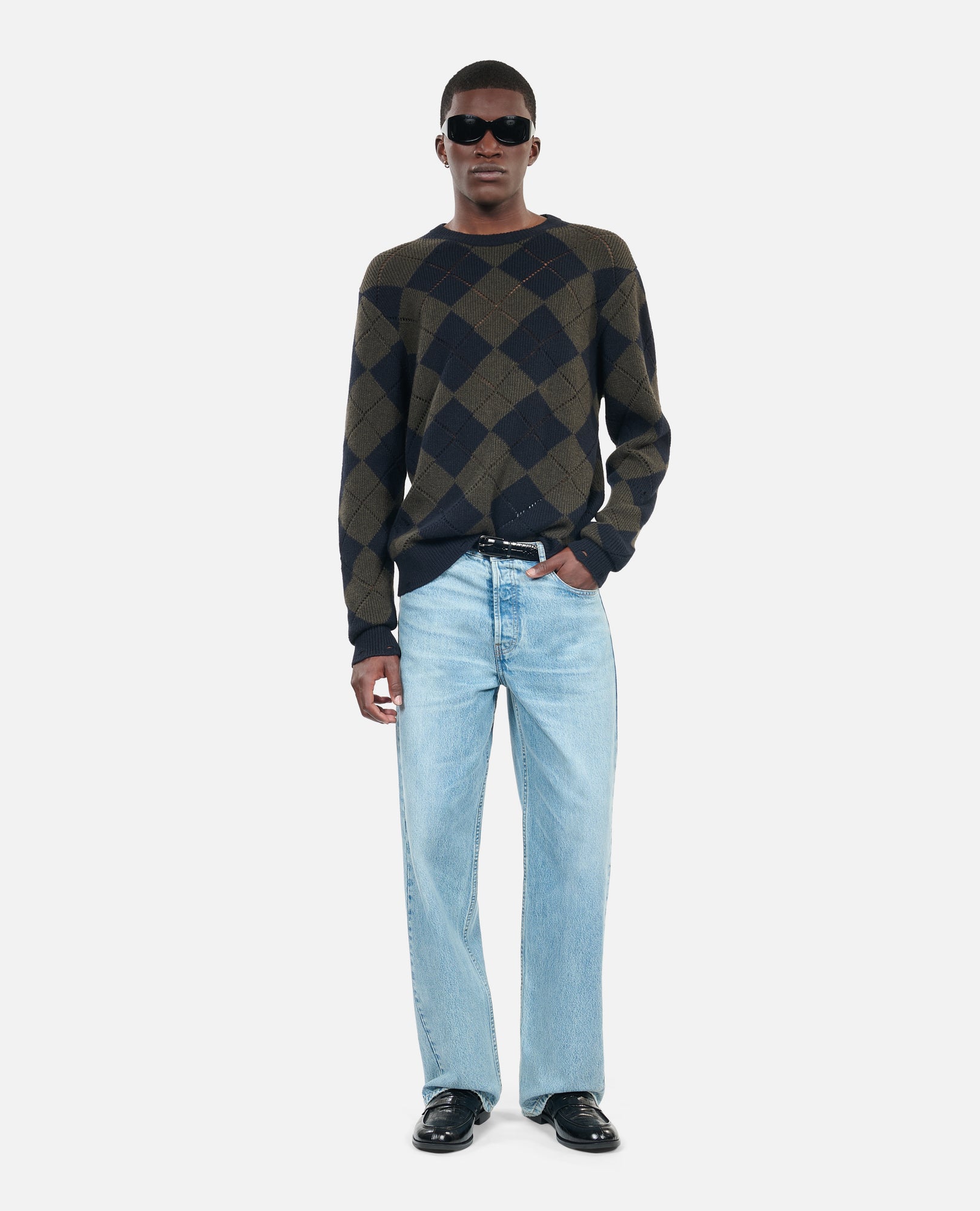 Black And Khaki Diamond Sweater | Men | Green Navy