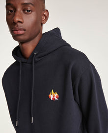 Sweatshirt Hood & Embroidered Flame Logo | Men | Navy