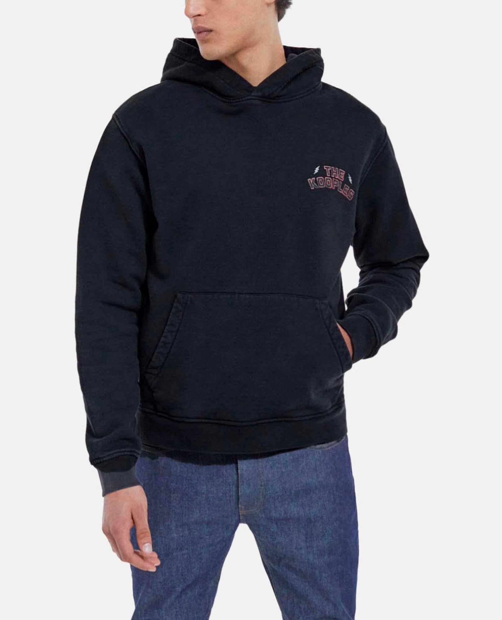 Faded Cotton Sweatshirt W/ Pouch Pocket | Men | Black Washed