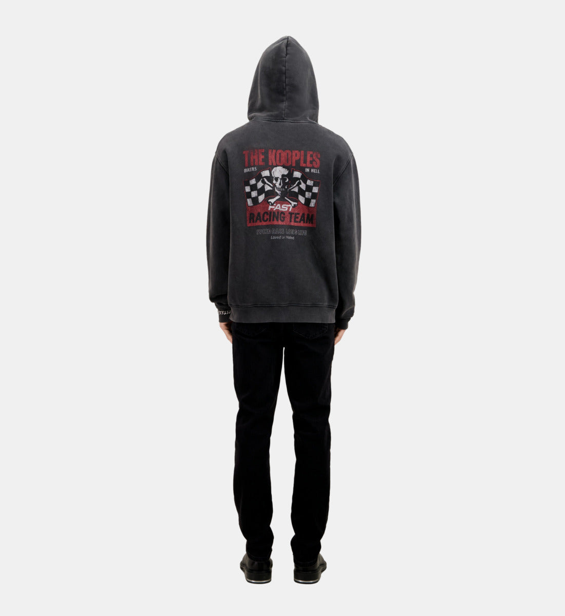 Hoodie With Racing Skull Serigraphy | Men | Black Washed