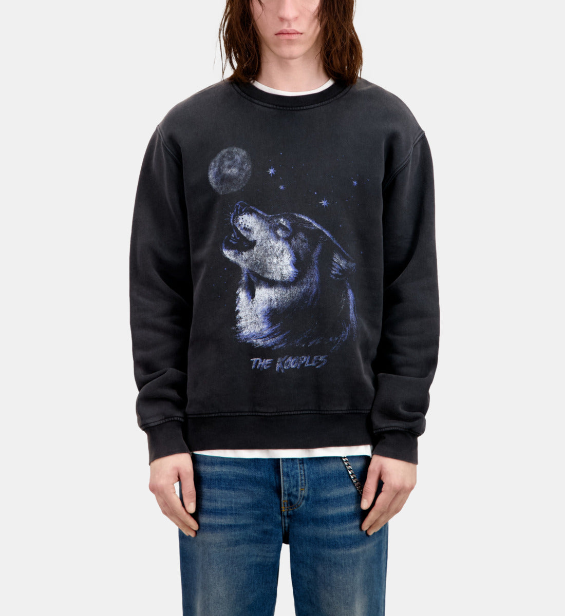 Sweatshirt With Wolf Serigraphy | Men | Black Washed