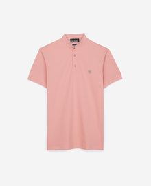 Collarless Polo Shirt With Azure Blue Details | Men | Light Oldpink x Lightalmond