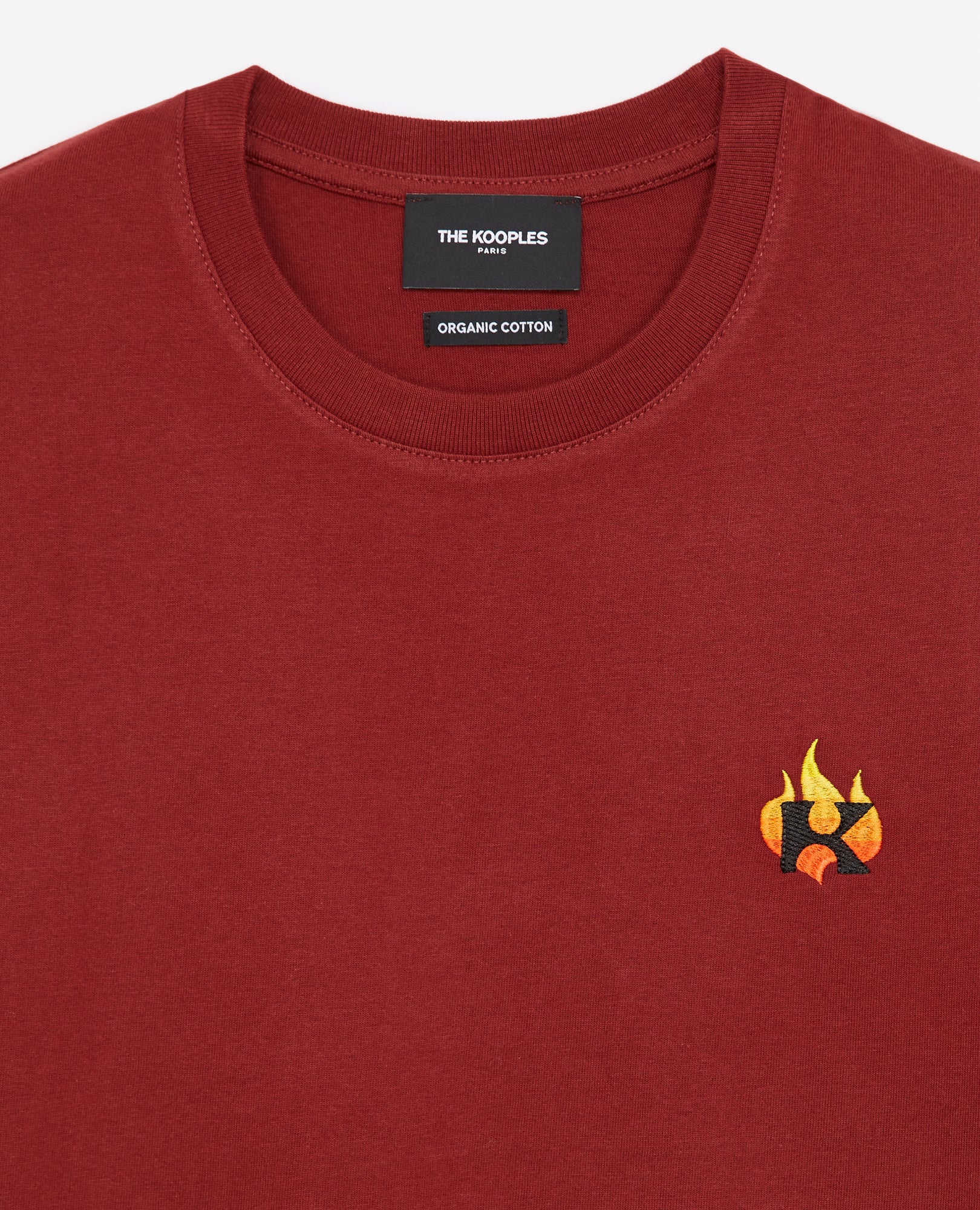 Cotton T-Shirt With Flame Embroidery | Men | Red