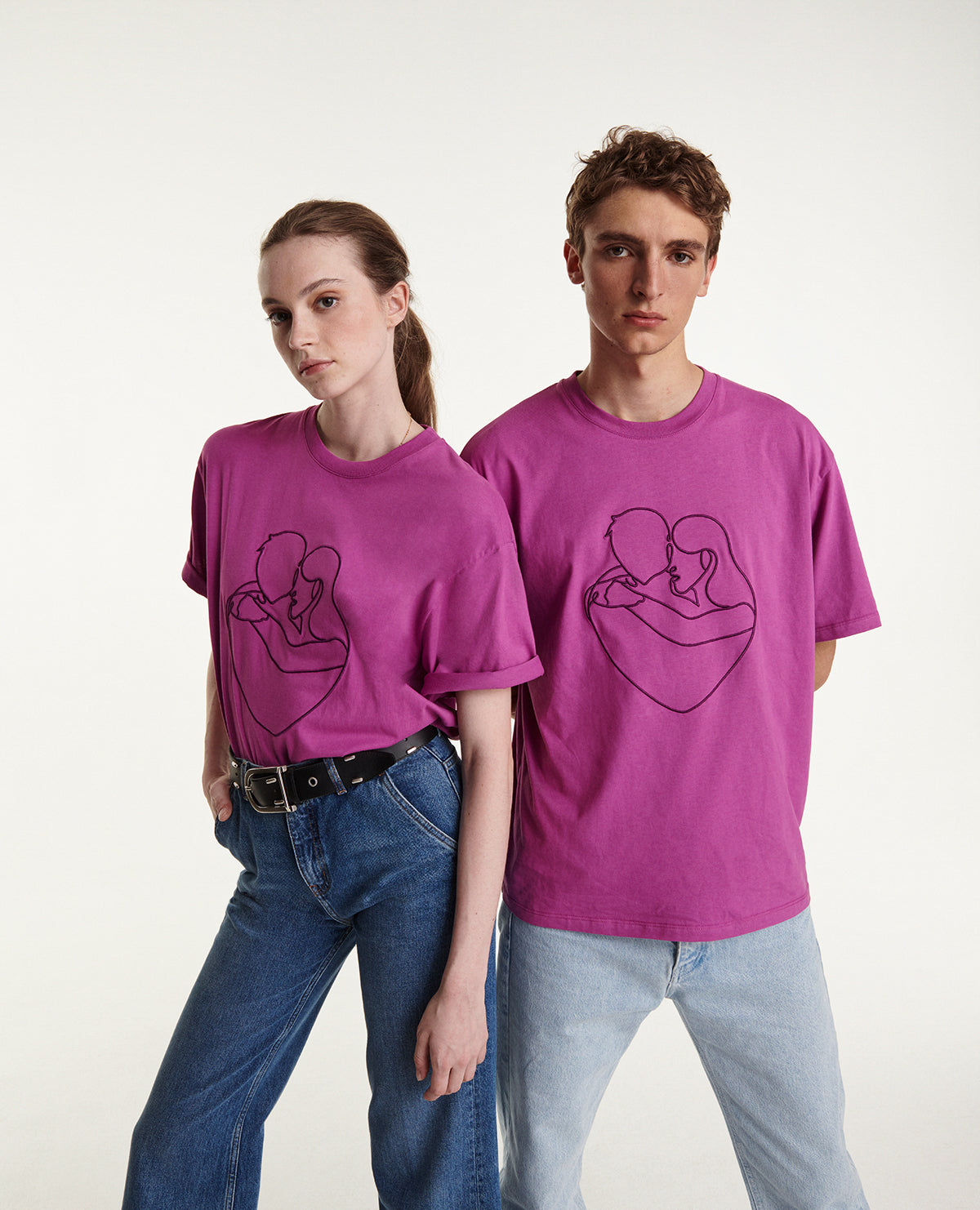 Pink Cotton T-Shirt With Tone-On-Tone Embroidery | Men | Purple