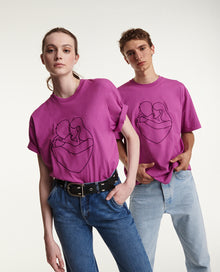 Pink Cotton T-Shirt With Tone-On-Tone Embroidery | Men | Purple