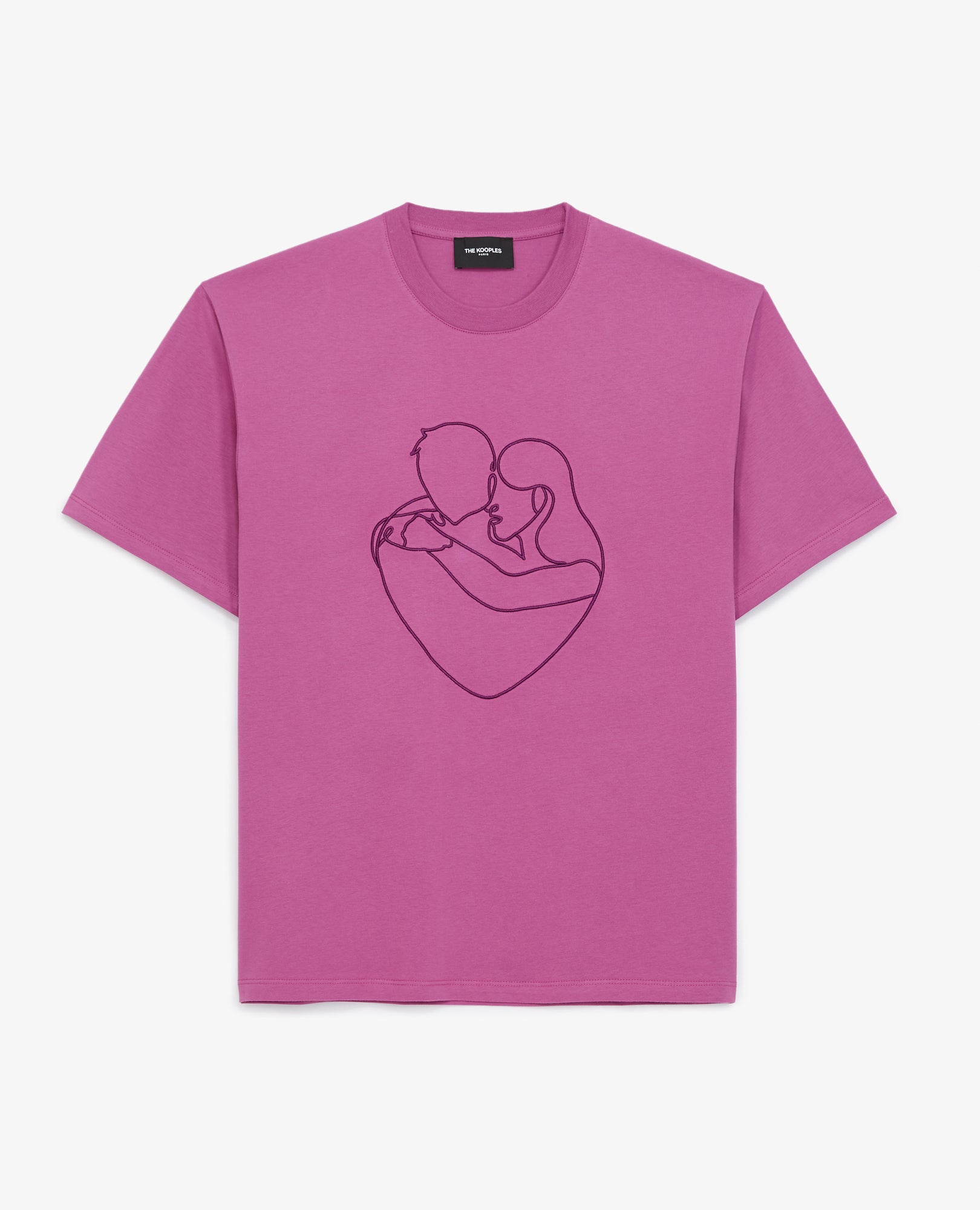 Pink Cotton T-Shirt With Tone-On-Tone Embroidery | Men | Purple