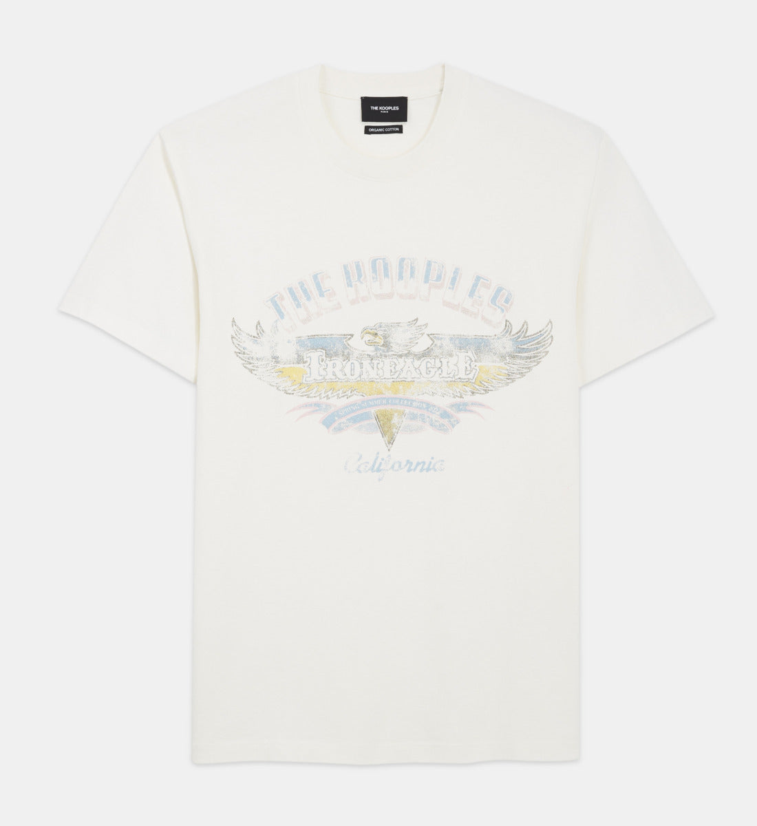 Faded Crew Neck T-Shirt With Eagle Print | Men | Ecru