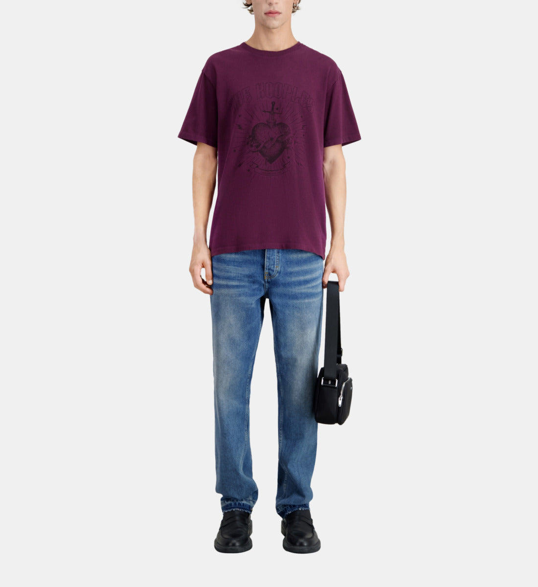 Burgundy T-Shirt With Dagger Through Heart Serigraphy | Men | Bordeaux