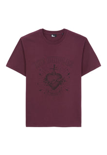 Burgundy T-Shirt With Dagger Through Heart Serigraphy | Men | Bordeaux