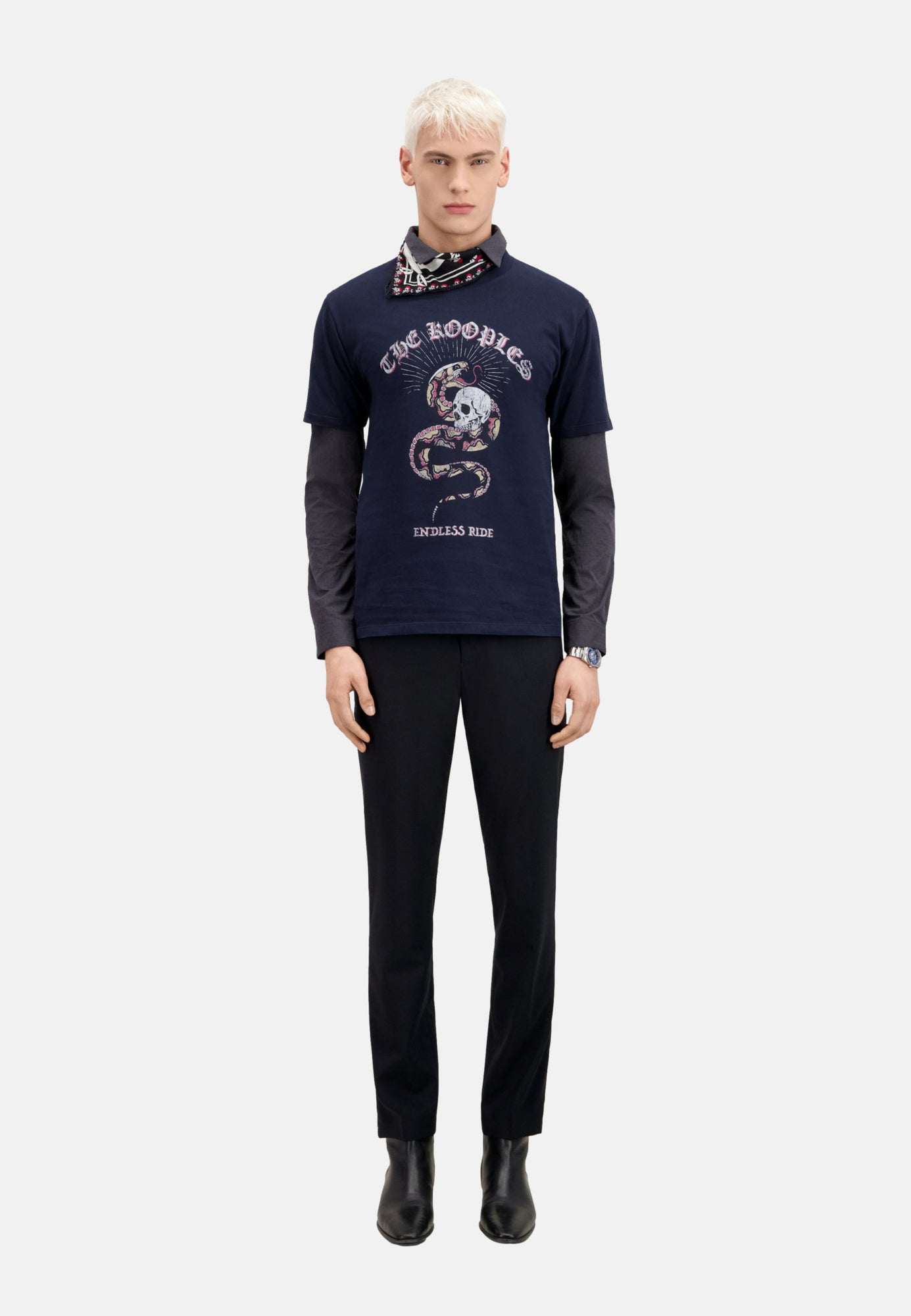 Blue T-Shirt With Sneaky Snake Serigraphy | Men | Washed Navy