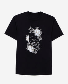 T-Shirt With Flower Skull Serigraphy | Men | Black Washed