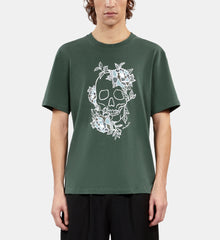 Green T-Shirt With Flower Skull Serigraphy | Men | Forest